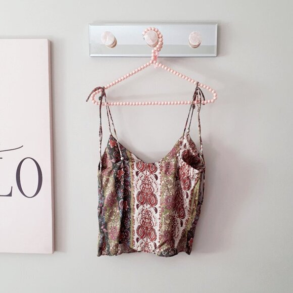 NWOT Zara floral print satin effect sleeveless self-tie strap cami top, XS - Picture 11 of 13